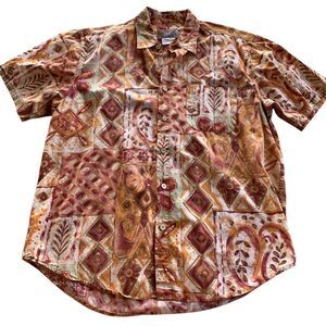 Vintage The Territory Ahead Short Sleeve Shirt Orange Tan Floral Mens XL